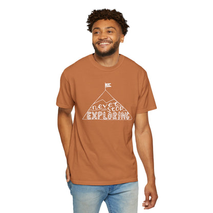 Never Stop Exploring Cool Tee Trekking Outdoor Adventure Hiking Nature Lover Rocks Climbing Unisex Heavy Cotton T-Shirt