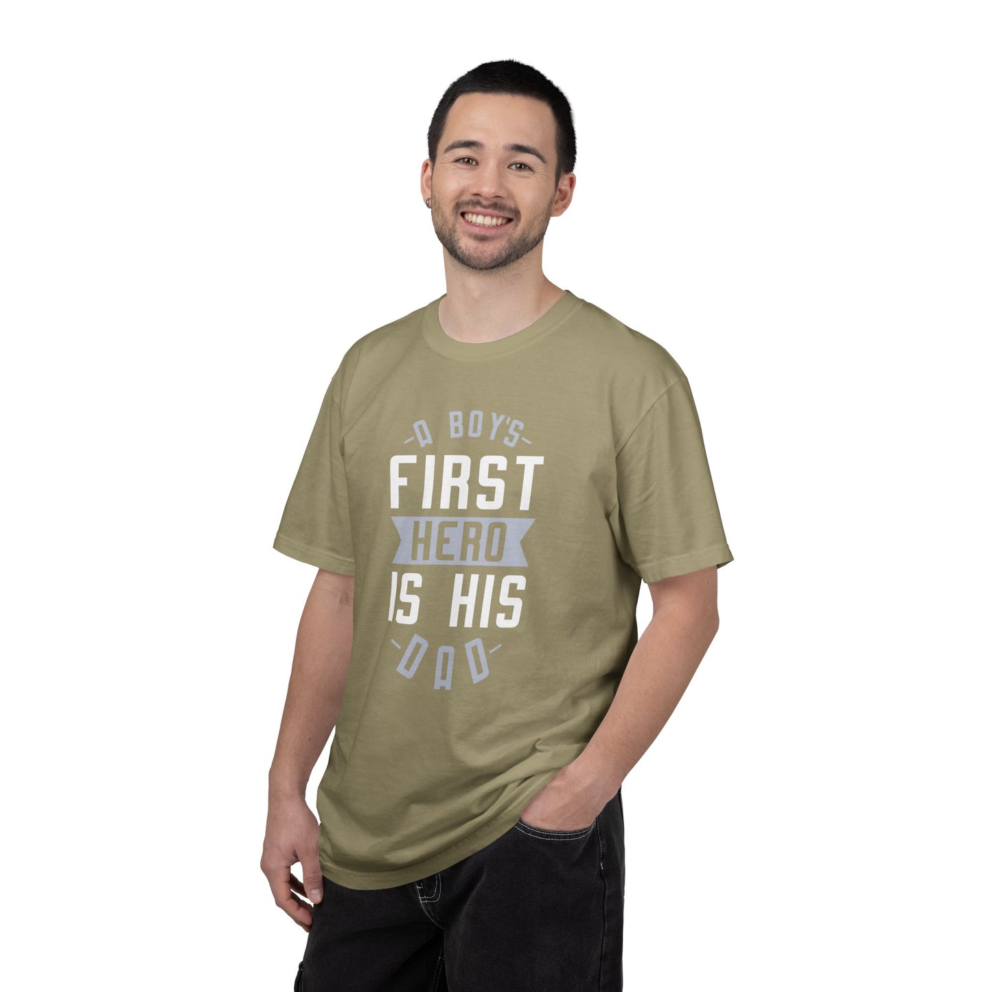 Cute A Boys First Hero Is His Dad Role Model Loving Father Fatherhood Heroic Dad Unisex Heavy Cotton T-Shirt