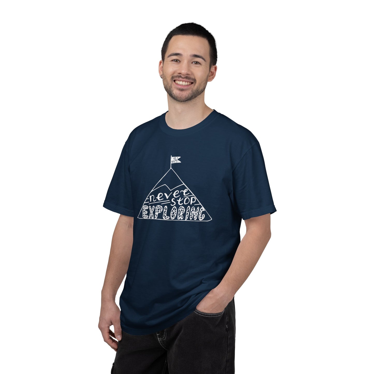 Never Stop Exploring Cool Tee Trekking Outdoor Adventure Hiking Nature Lover Rocks Climbing Unisex Heavy Cotton T-Shirt
