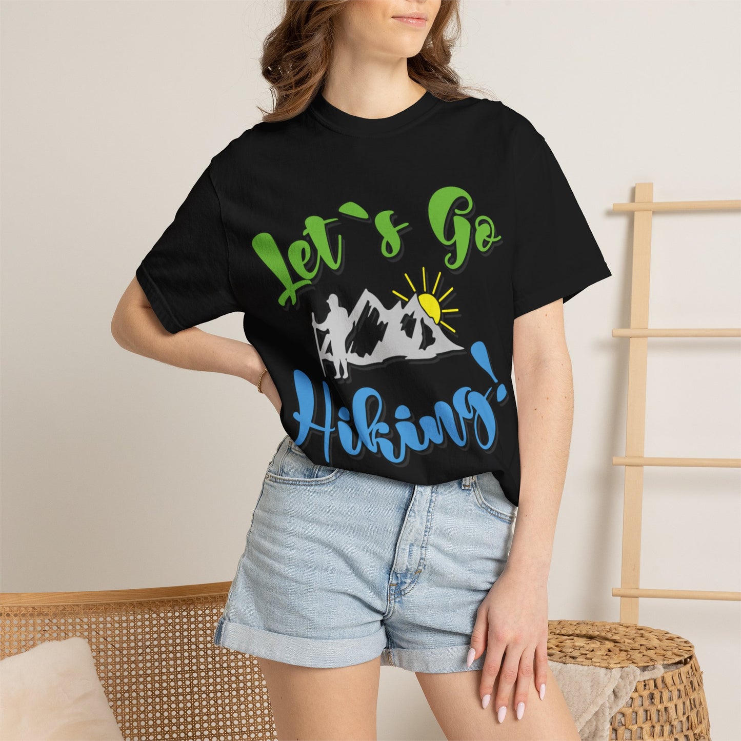Let’s Go Hiking! Trendy Tee Adventure Mountain Hut Fun Activities Unisex Heavy Cotton T-Shirt