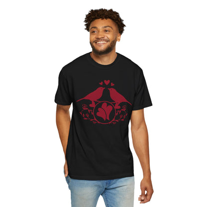 Romantic Love Birds Monogram Boundless Love Affection Lover’s Tee Infinite Bliss Butterfly Kisses Evergreen Romance Unisex Heavy Cotton T-Shirt