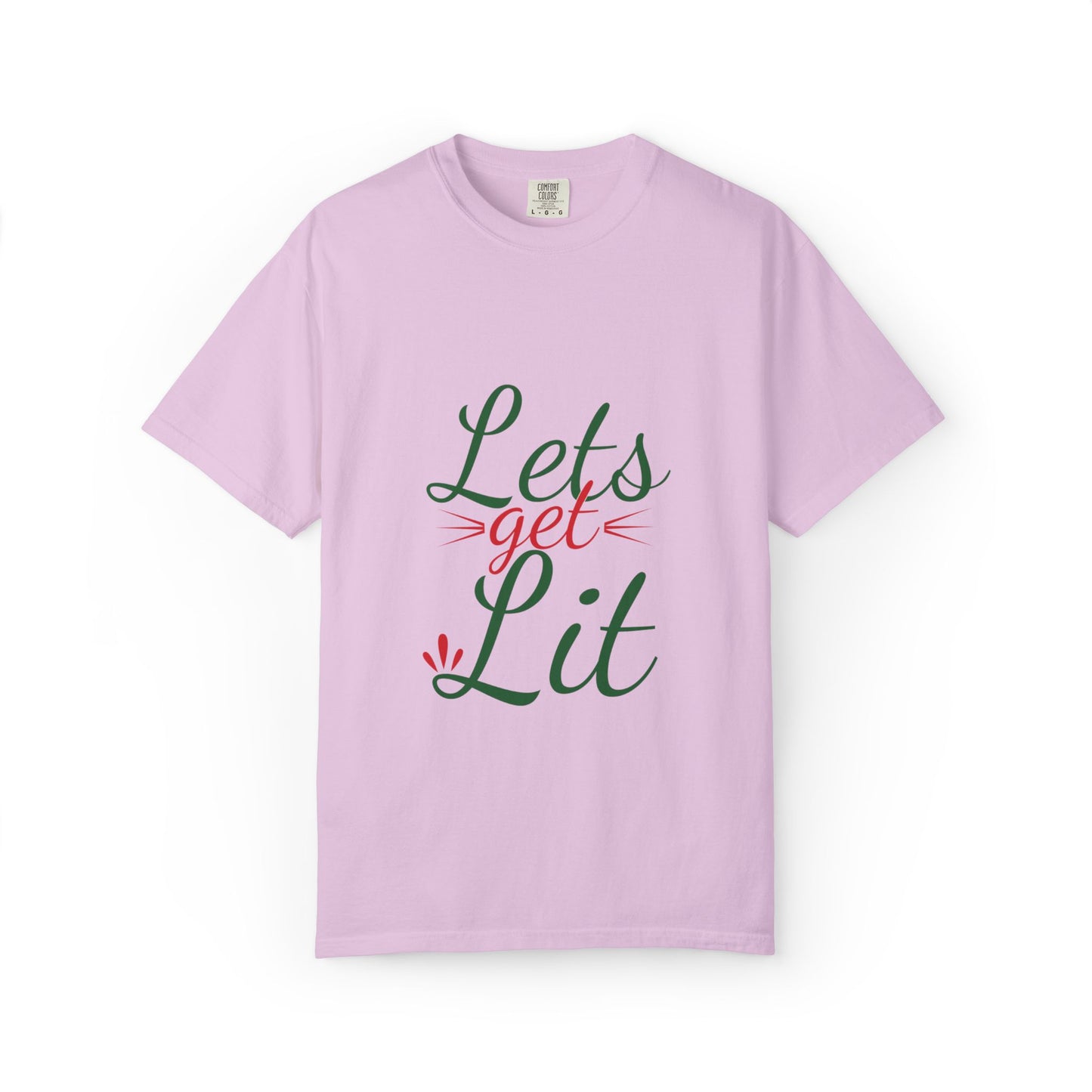 Let’s Get Lit Sparkly Bows Merry Christmas New Year Celebration Festive Season Xmas Tree Fireworks Unisex Heavy Cotton T-Shirt