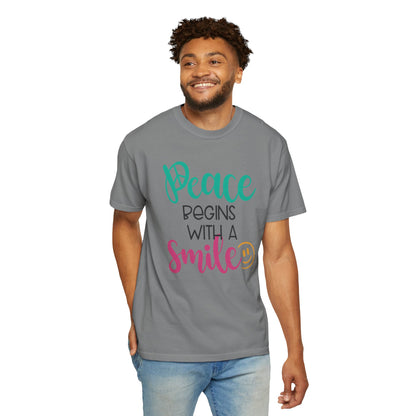 Peace Begins With A Smile Kindness Heartfelt Compliments Tee Thoughtful Gestures Love-Inspiration Unisex Heavy Cotton T-Shirt