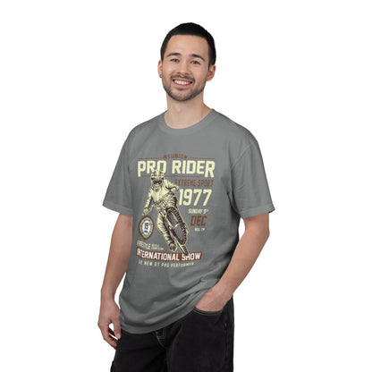 Vintage Reunion Pro Rider Extreme Sport 1977 Free Style Retro Bicycle Two Wheeled Adventure Unisex Heavy Cotton T-Shirt
