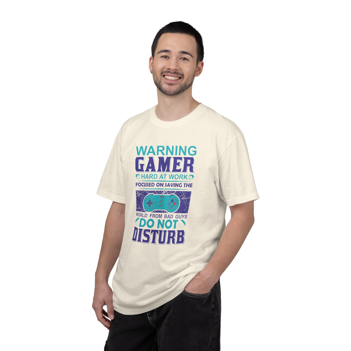 Funny Warning Gamer Do Not Disturb Digital Protector Virtual Heroism Sarcastic Battle Against Evil Unisex Heavy Cotton T-Shirt