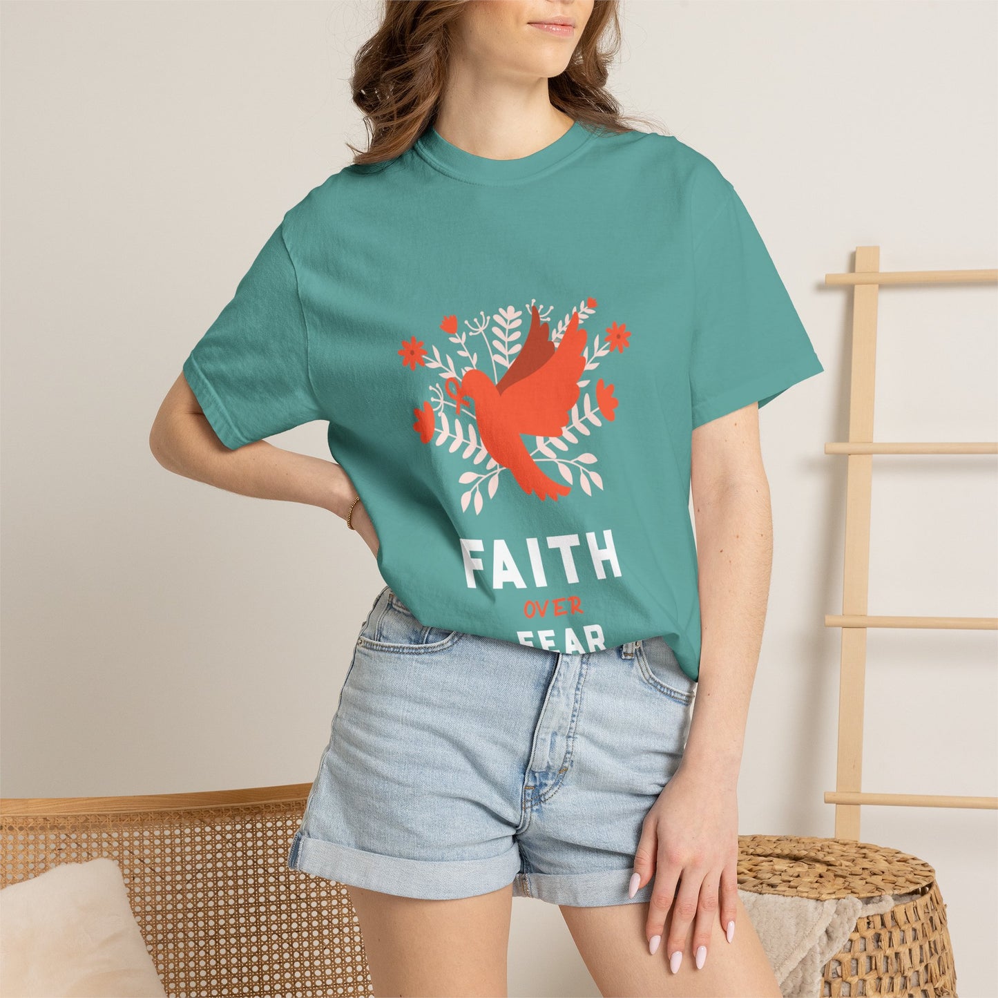 Faith Over Fear Stop Wishing Start Doing Action Goal Setting Modern Tee Achievement Self-Improvement Unisex Heavy Cotton T-Shirt