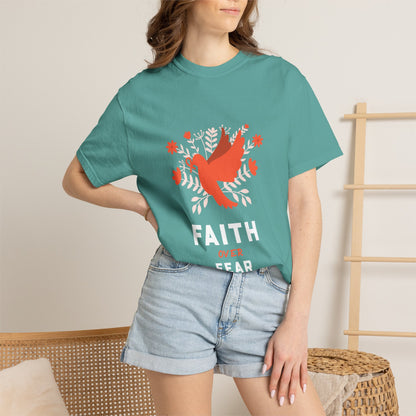 Faith Over Fear Stop Wishing Start Doing Action Goal Setting Modern Tee Achievement Self-Improvement Unisex Heavy Cotton T-Shirt