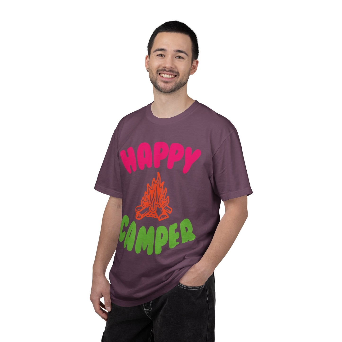 Happy Camper Freedom Fighter Adventure Lovers Tee Nature Exploration Bonfire Travel Van Unisex Heavy Cotton T-Shirt
