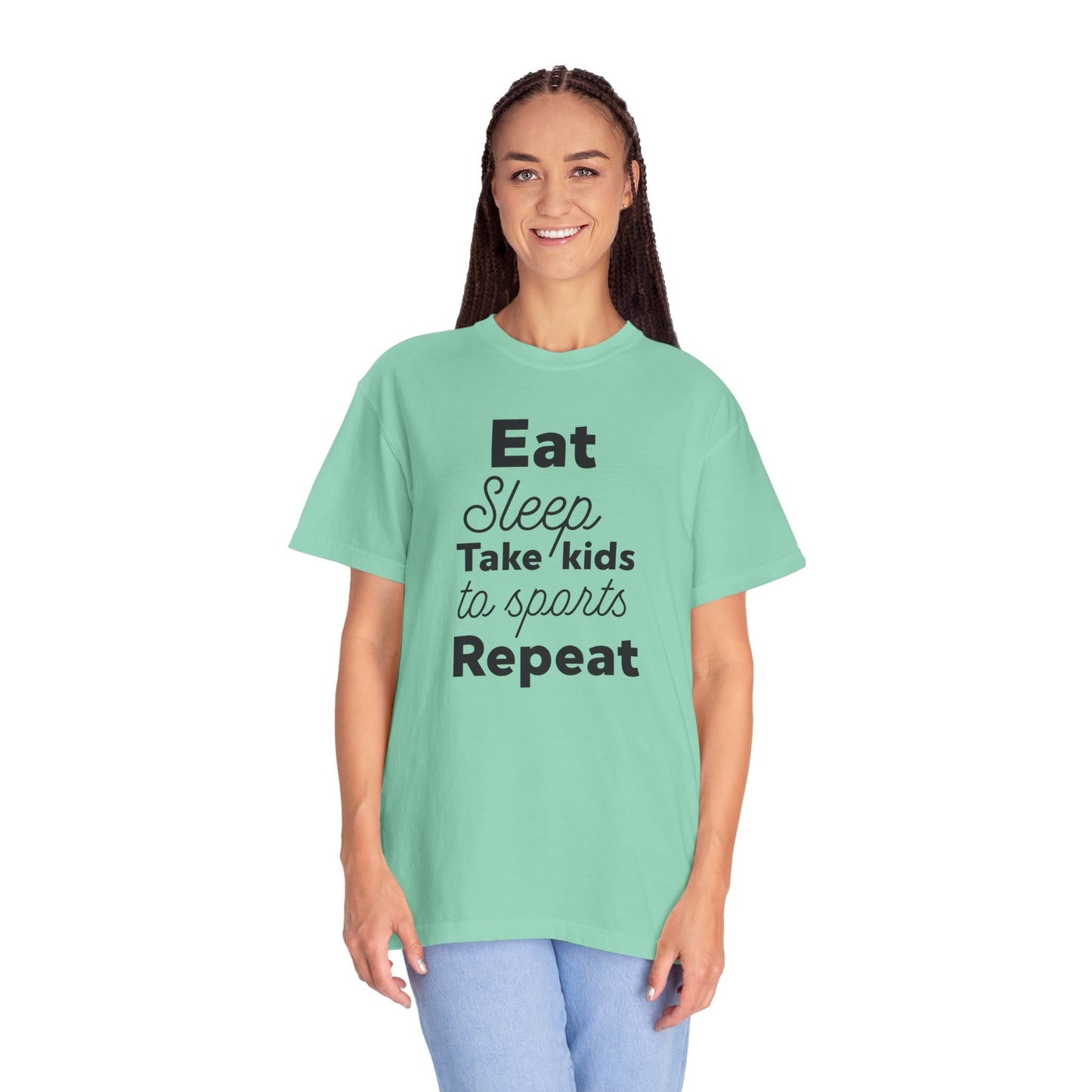 Eat Sleep Take Kids Motherhood Blessings Life Giver Mummy’s Tee Supermom Busy Schedule Duties Forever Same Routine Players Unisex Heavy Cotton T-Shirt