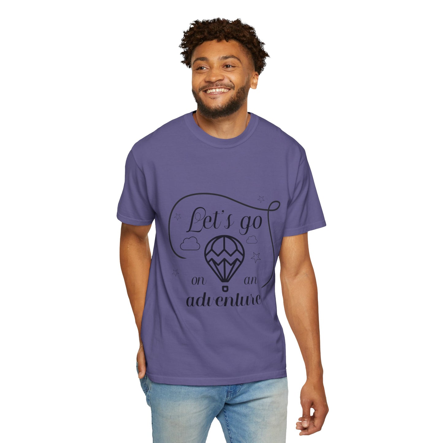 Let’s Go On An Adventure Nature Exploration Bonfire Travel Lovers Tee Freedom Hot Air Balloon Unisex Heavy Cotton T-Shirt