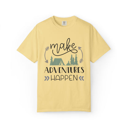Make Adventures Happen Trendy Tee Enjoyment Mountain Hut Belays Ropes Fun Activities Unisex Heavy Cotton T-Shirt