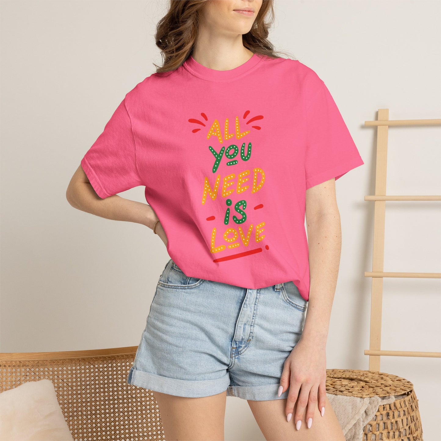 All You Need Is Love T-Shirt — Retro Handwritten Love Graphic Unisex Heavy Cotton T-Shirt