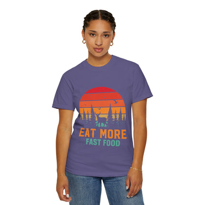 Funny Eat More Fast Food Quick Meals Fried Chicken Burgers Hunting Season Sarcastic Forest Deer Hunting Unisex Heavy Cotton T-Shirt