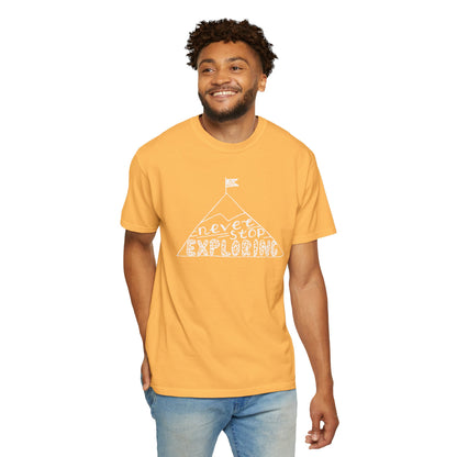Never Stop Exploring Cool Tee Trekking Outdoor Adventure Hiking Nature Lover Rocks Climbing Unisex Heavy Cotton T-Shirt