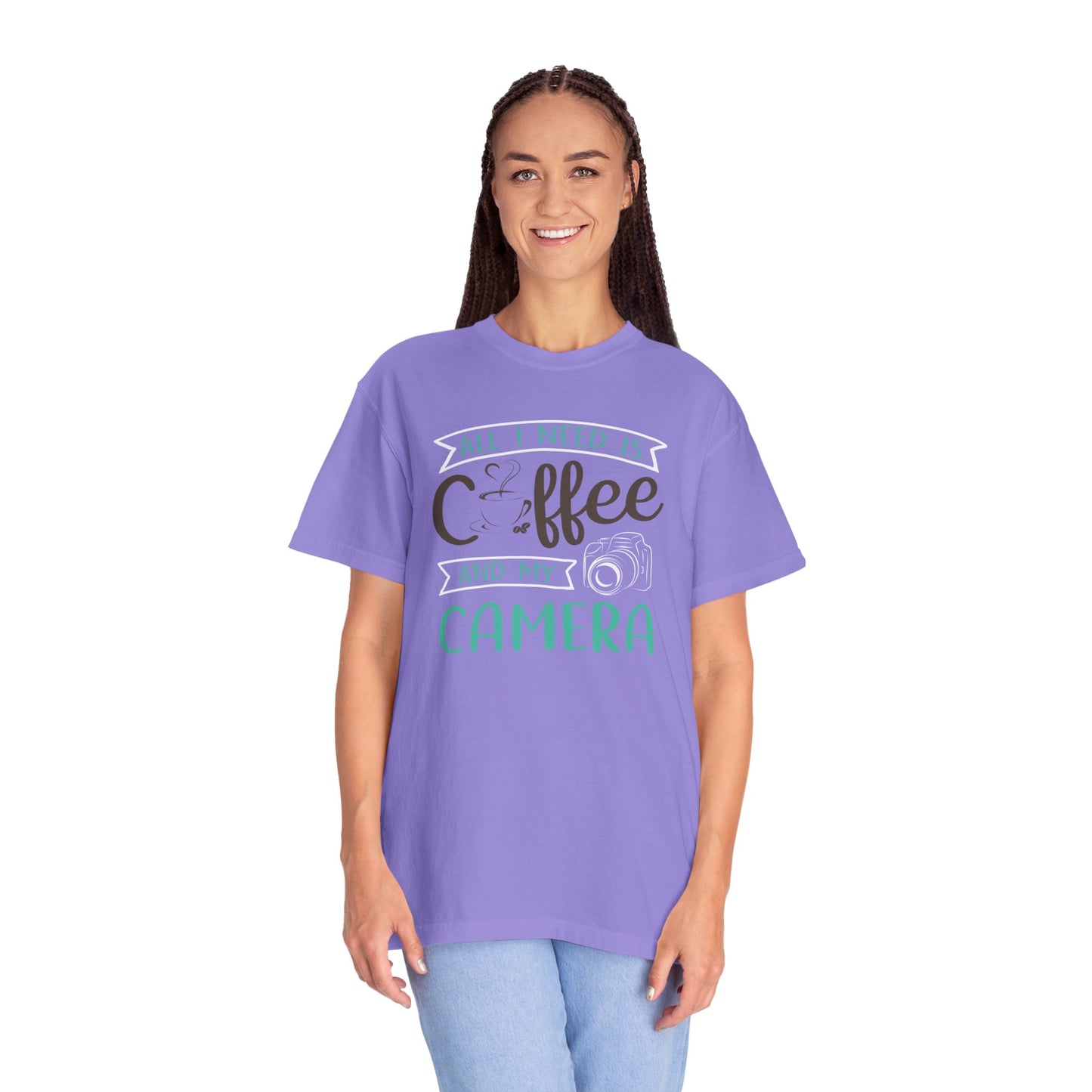 Funny All I Need Is Coffee And My Camera Coffee lover Sarcastic Photography Passion Coffee Clicker Unisex Heavy Cotton T-Shirt