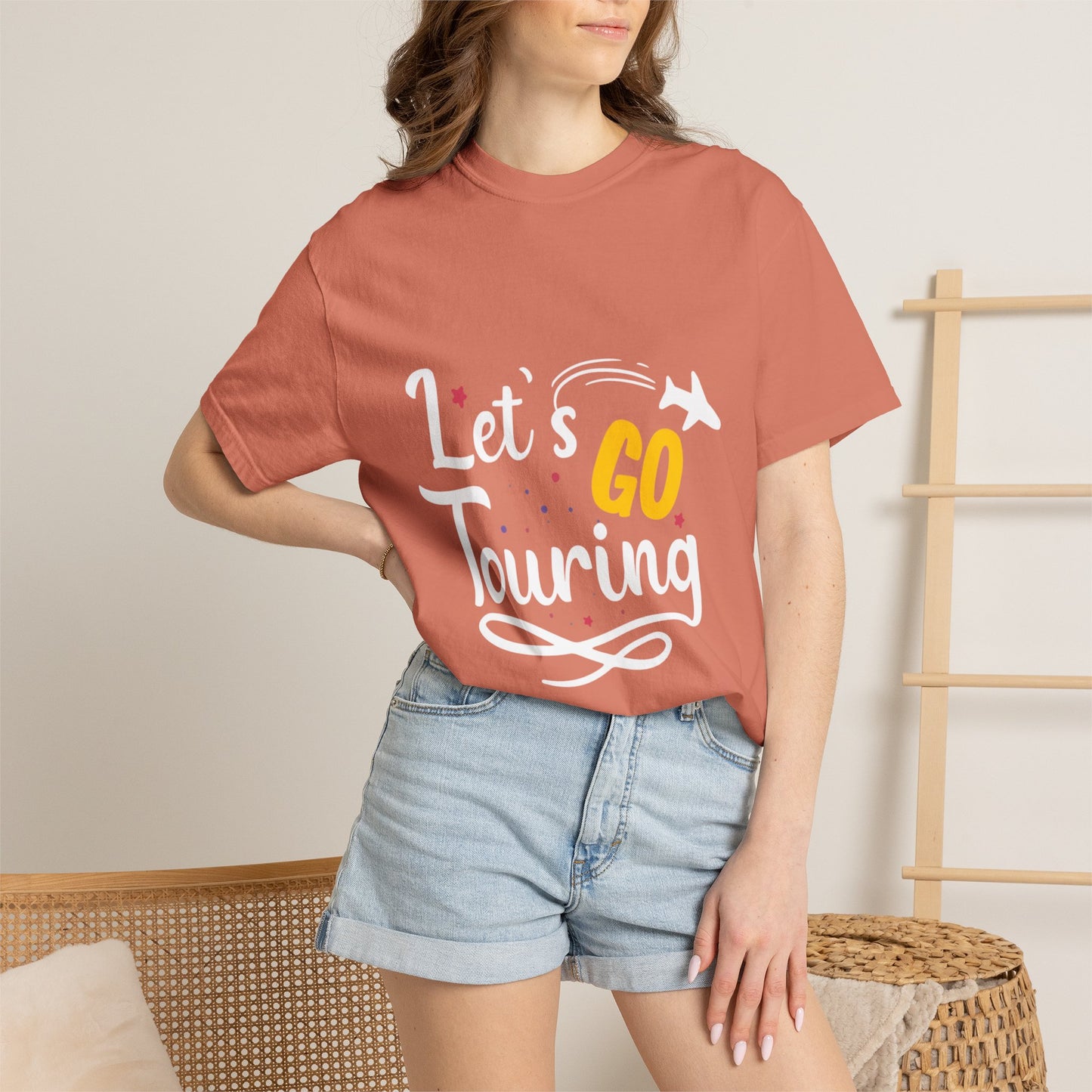 Let’s Go Touring Trendy Tee Travel Addict Exploring Adventurous Tour Lover Tourist Journey Unisex Heavy Cotton T-Shirt