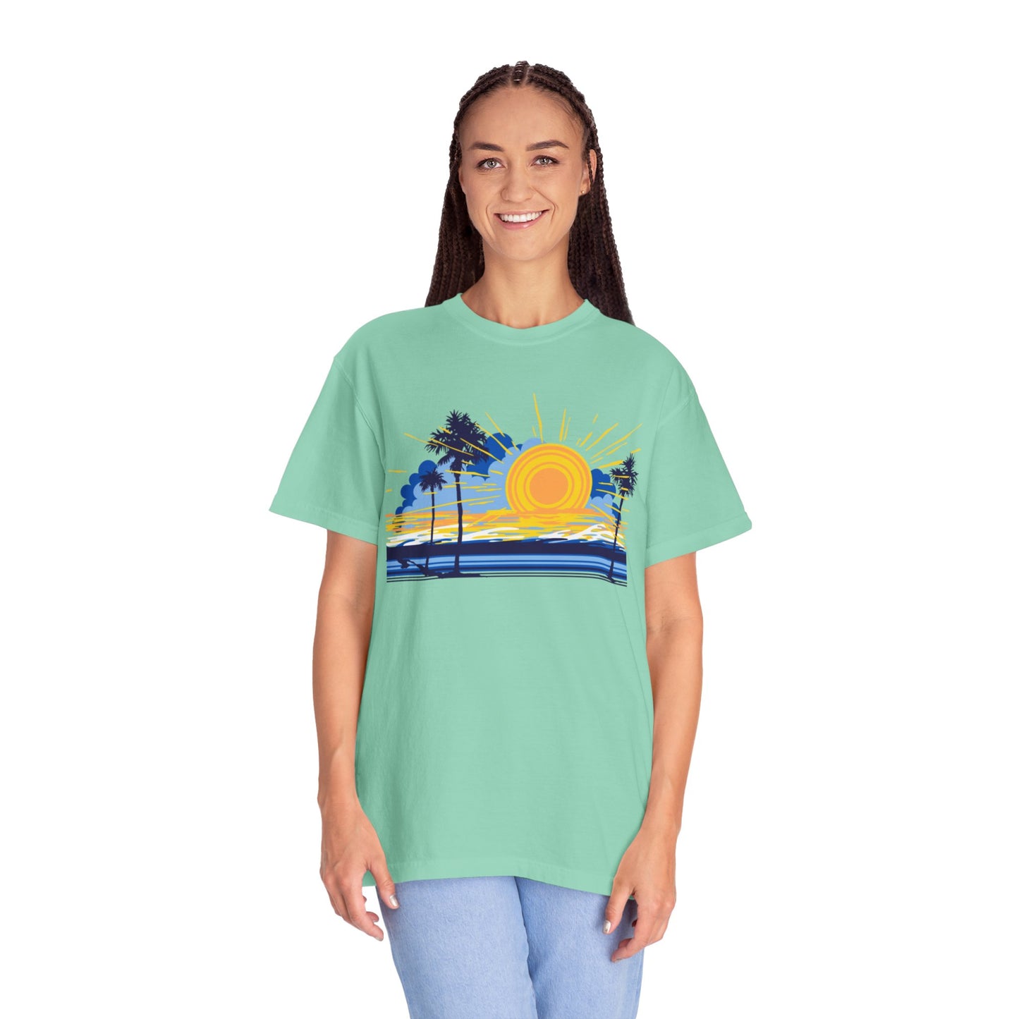 Sunset And Beach Summer Trendy Tee Sunshine Days Ice Cream Summer Camp Beachcombing Anchor Unisex Heavy Cotton T-Shirt