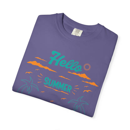 Exciting Hello Summer Sunrise & Sunburn Beach Days Ice Cream Summer Camp Unisex Heavy Cotton T-Shirt
