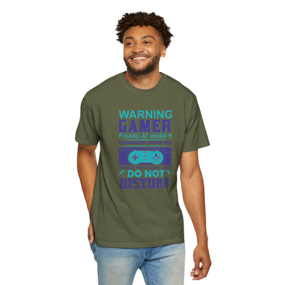 Funny Warning Gamer Do Not Disturb Digital Protector Virtual Heroism Sarcastic Battle Against Evil Unisex Heavy Cotton T-Shirt