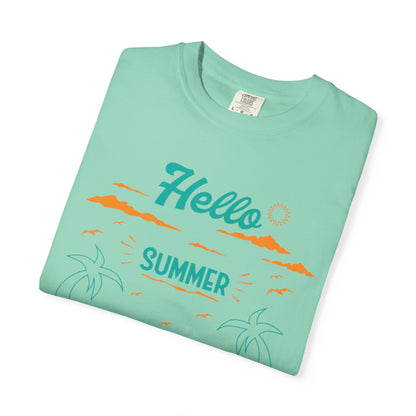 Exciting Hello Summer Sunrise & Sunburn Beach Days Ice Cream Summer Camp Unisex Heavy Cotton T-Shirt