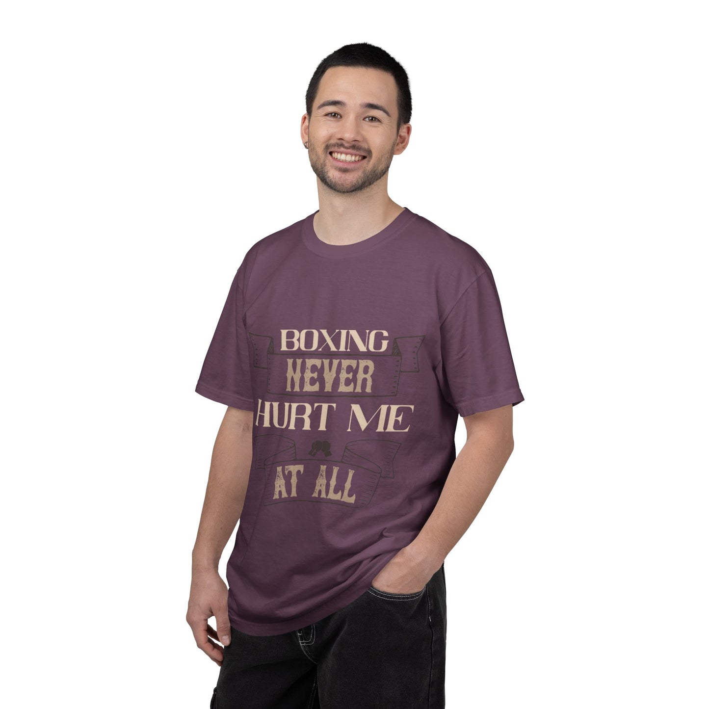 Motivational Boxing Never Hurt Me At All Enthusiasm Focus Fearless Strength Unisex Heavy Cotton T-Shirt