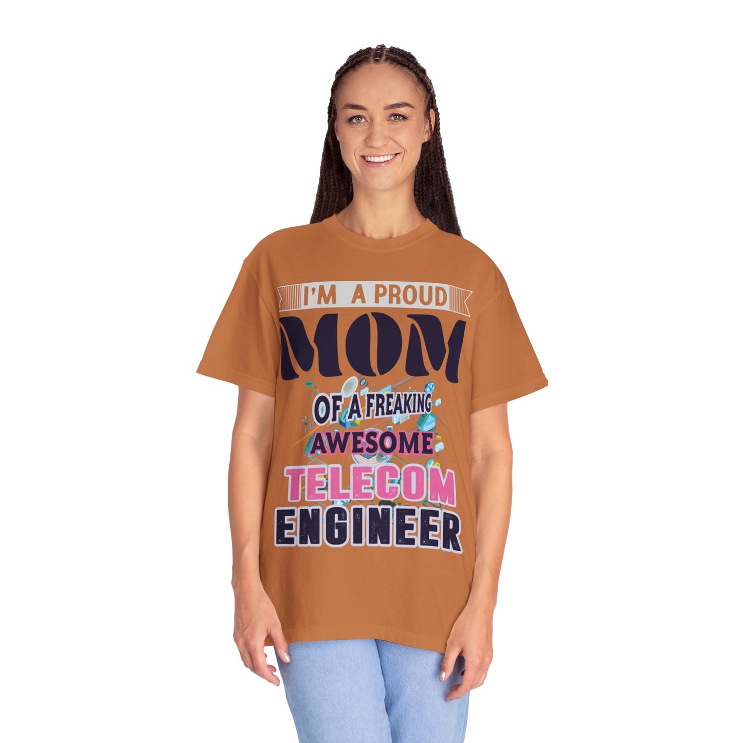 Proud Mom Telecom Engineer Mobile Technology Signal Processing Digital Communication Radio Frequencies Unisex Heavy Cotton T-Shirt