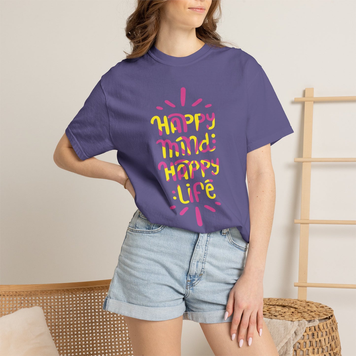Happy Mind Happy Life Love Hope Worship Eternity Tee Peaceful Living Religious Beliefs Unisex Heavy Cotton T-Shirt