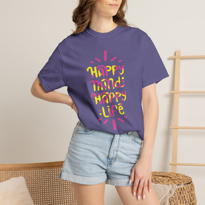 Happy Mind Happy Life Love Hope Worship Eternity Tee Peaceful Living Religious Beliefs Unisex Heavy Cotton T-Shirt