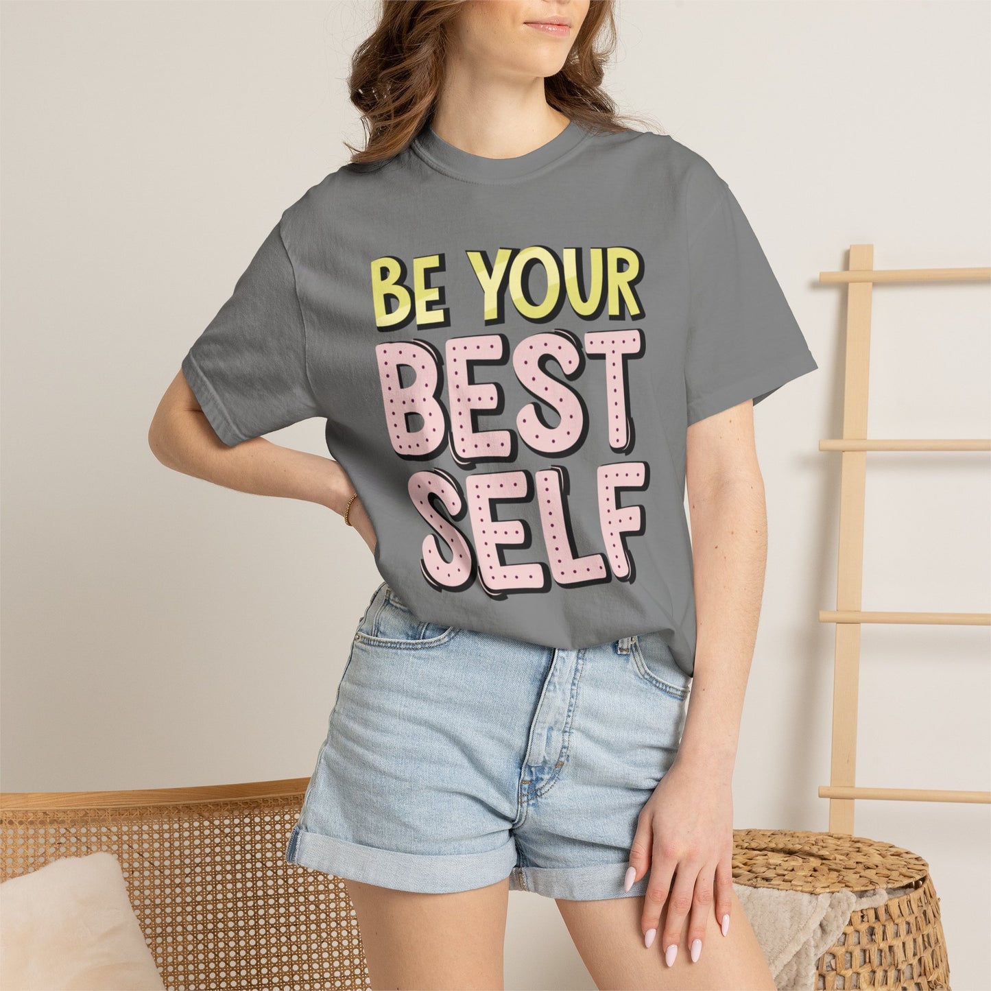 Be Your Best Self Trendy Tee Motivational Self-Care Positive Attitude Confidence Booster Encouraging Unisex Heavy Cotton T-Shirt