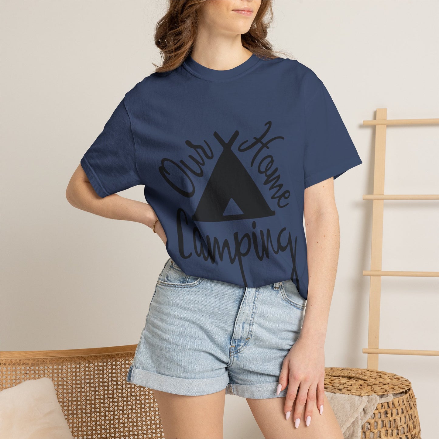 Our Home Camping Freedom Fighter Adventure Lovers Tee Nature Exploration Bonfire Travel Van Unisex Heavy Cotton T-Shirt