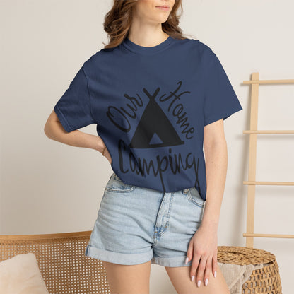 Our Home Camping Freedom Fighter Adventure Lovers Tee Nature Exploration Bonfire Travel Van Unisex Heavy Cotton T-Shirt