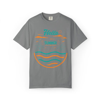 Exciting Hello Summer Sunrise & Sunburn Beach Days Ice Cream Summer Camp Unisex Heavy Cotton T-Shirt