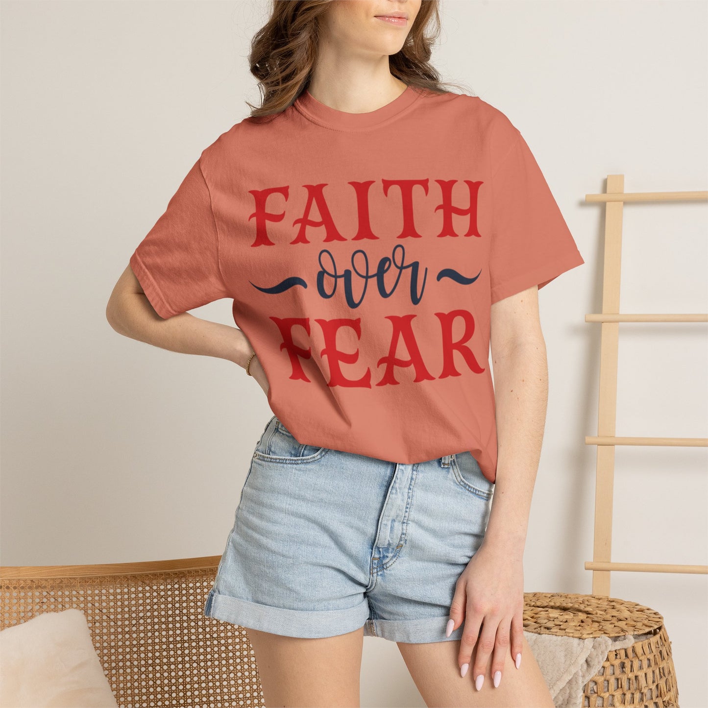 Faith Over Fear Stop Wishing Start Doing Action Goal Setting Modern Tee Achievement Self-Improvement Unisex Heavy Cotton T-Shirt