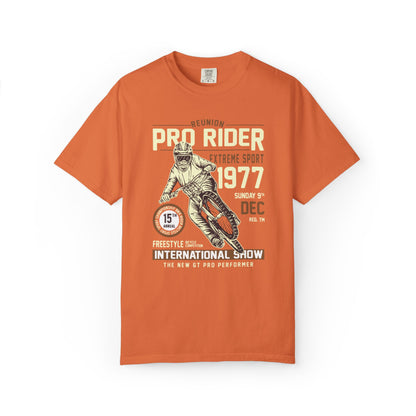 Vintage Reunion Pro Rider Extreme Sport 1977 Free Style Retro Bicycle Two Wheeled Adventure Unisex Heavy Cotton T-Shirt