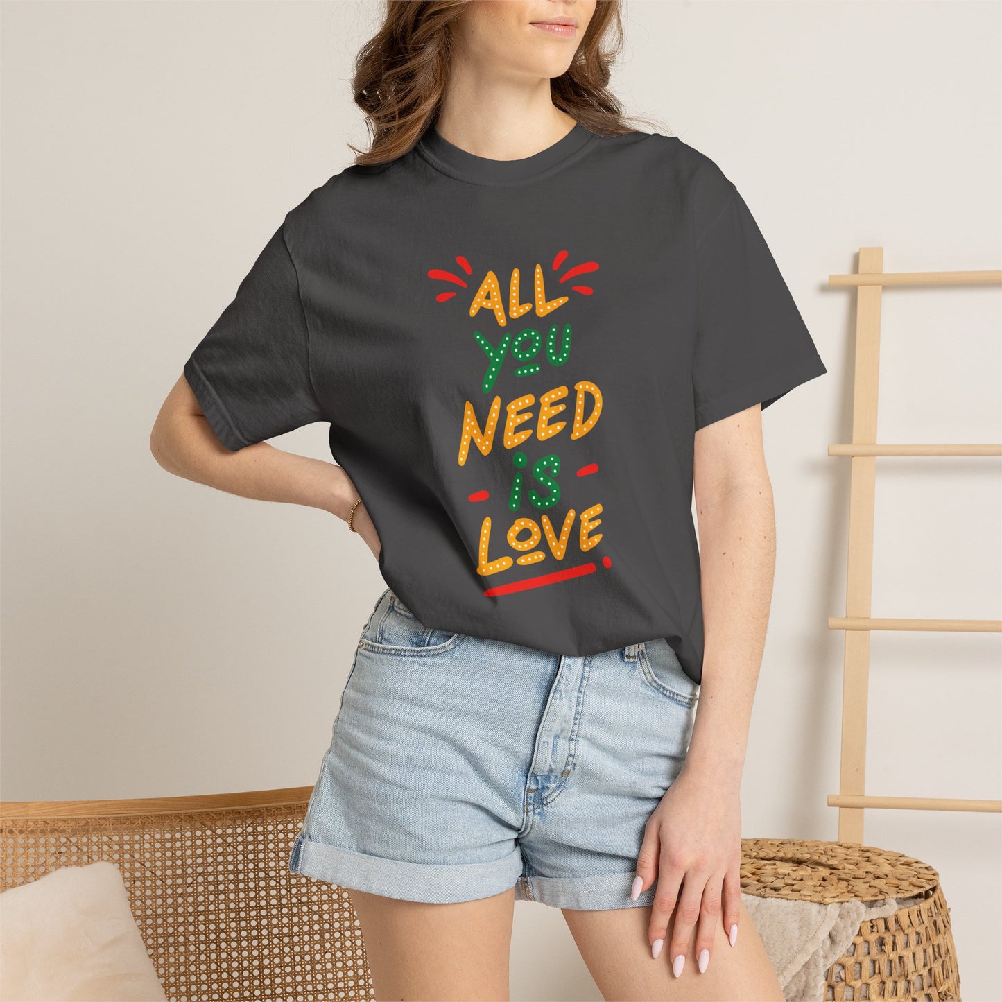 All You Need Is Love T-Shirt — Retro Handwritten Love Graphic Unisex Heavy Cotton T-Shirt