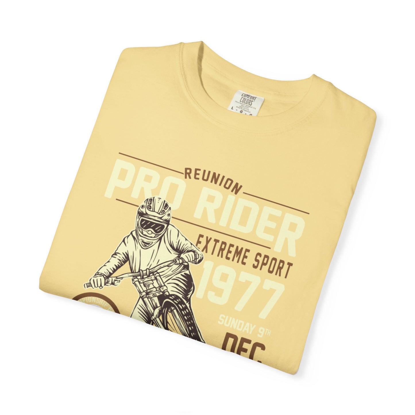 Vintage Reunion Pro Rider Extreme Sport 1977 Free Style Retro Bicycle Two Wheeled Adventure Unisex Heavy Cotton T-Shirt