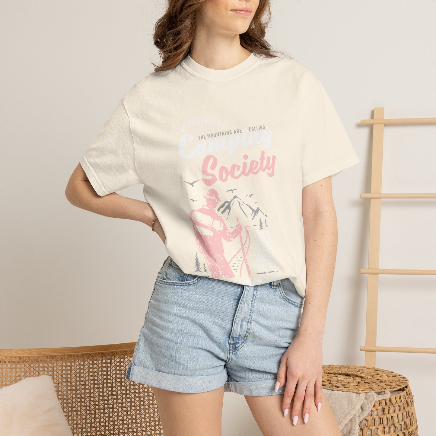 Funny Camping Society I Love Camping Enthusiastic Traveler Sarcastic Adventure Birds In The Mountains Unisex Heavy Cotton T-Shirt