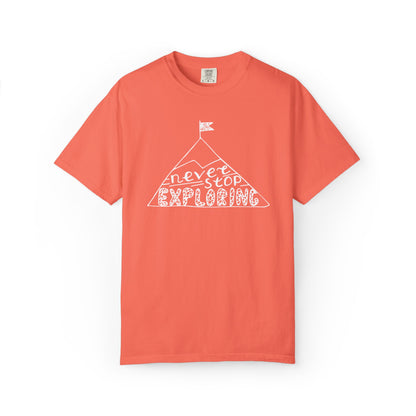 Never Stop Exploring Cool Tee Trekking Outdoor Adventure Hiking Nature Lover Rocks Climbing Unisex Heavy Cotton T-Shirt