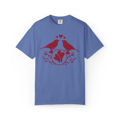 Romantic Love Birds Monogram Boundless Love Affection Lover’s Tee Infinite Bliss Butterfly Kisses Evergreen Romance Unisex Heavy Cotton T-Shirt