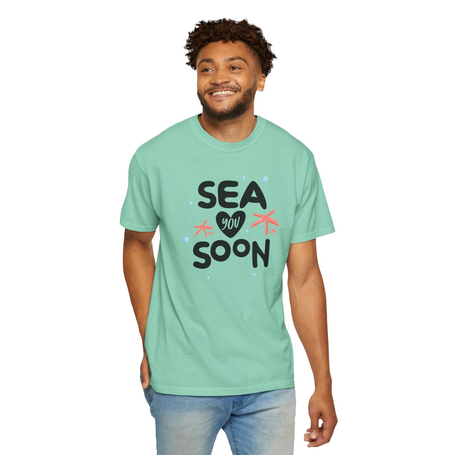 Sea You Soon Sarcastic Tee Ocean Wordplay Seaside Lover Summer Goodbye Ocean Trip Unisex Heavy Cotton T-Shirt
