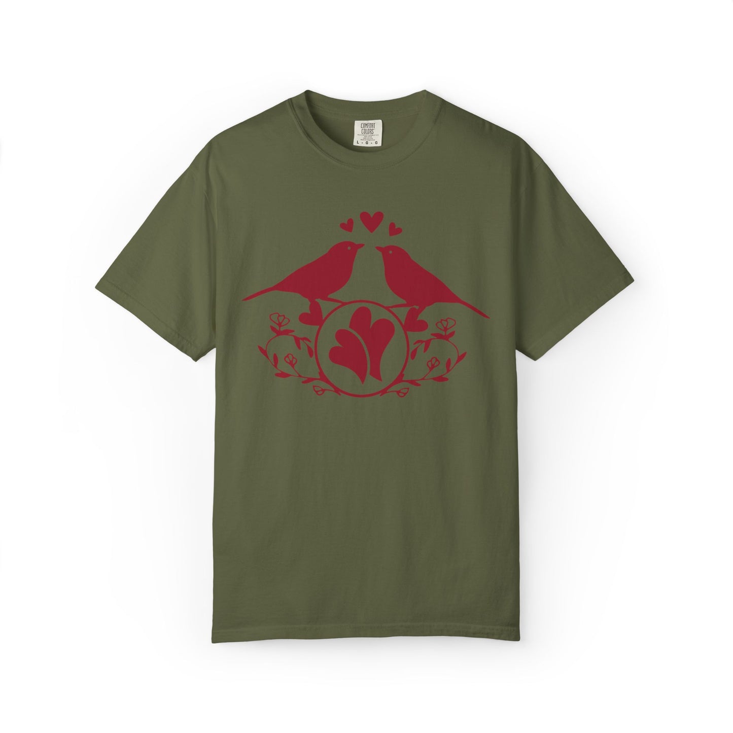 Romantic Love Birds Monogram Boundless Love Affection Lover’s Tee Infinite Bliss Butterfly Kisses Evergreen Romance Unisex Heavy Cotton T-Shirt