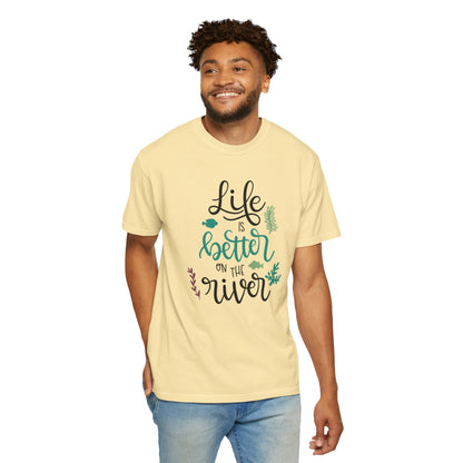 Life Is Better On The River Sand Seashells Waves Tee Elegance Glasses Amazing Fishes Unisex Heavy Cotton T-Shirt