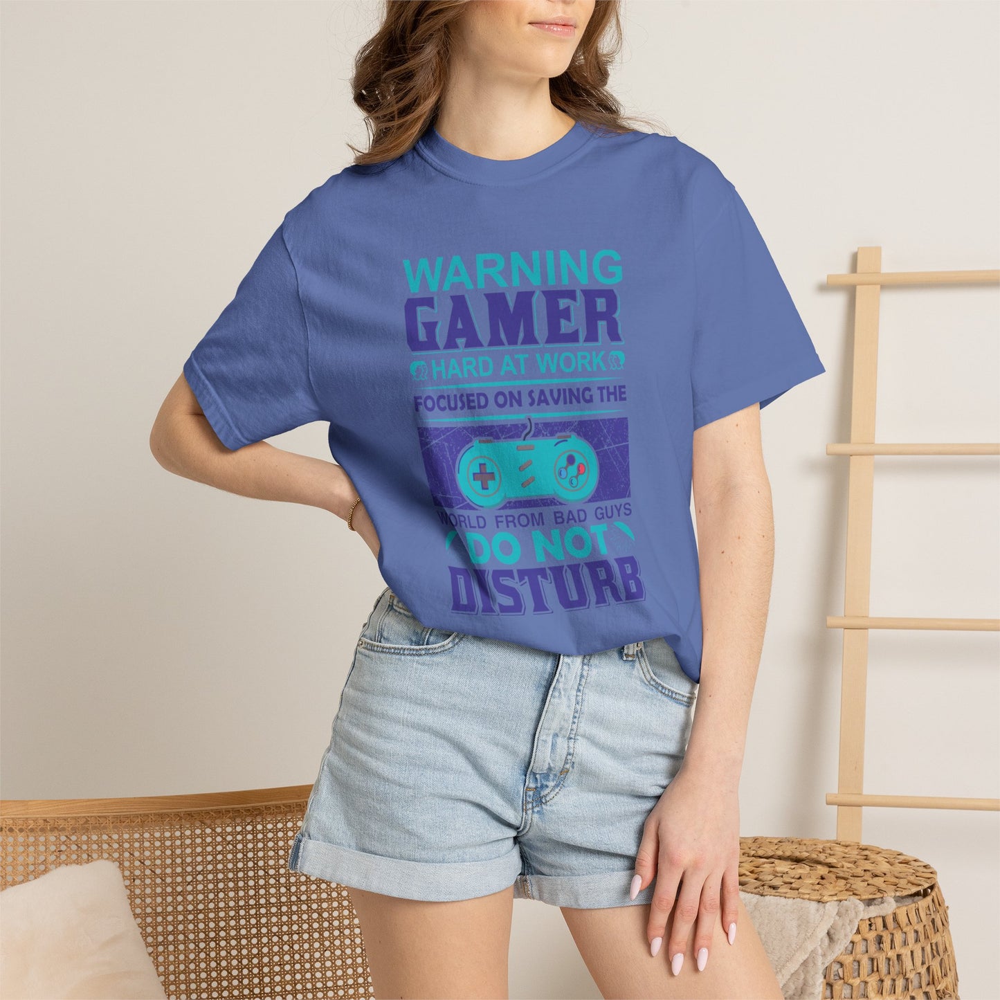 Funny Warning Gamer Do Not Disturb Digital Protector Virtual Heroism Sarcastic Battle Against Evil Unisex Heavy Cotton T-Shirt