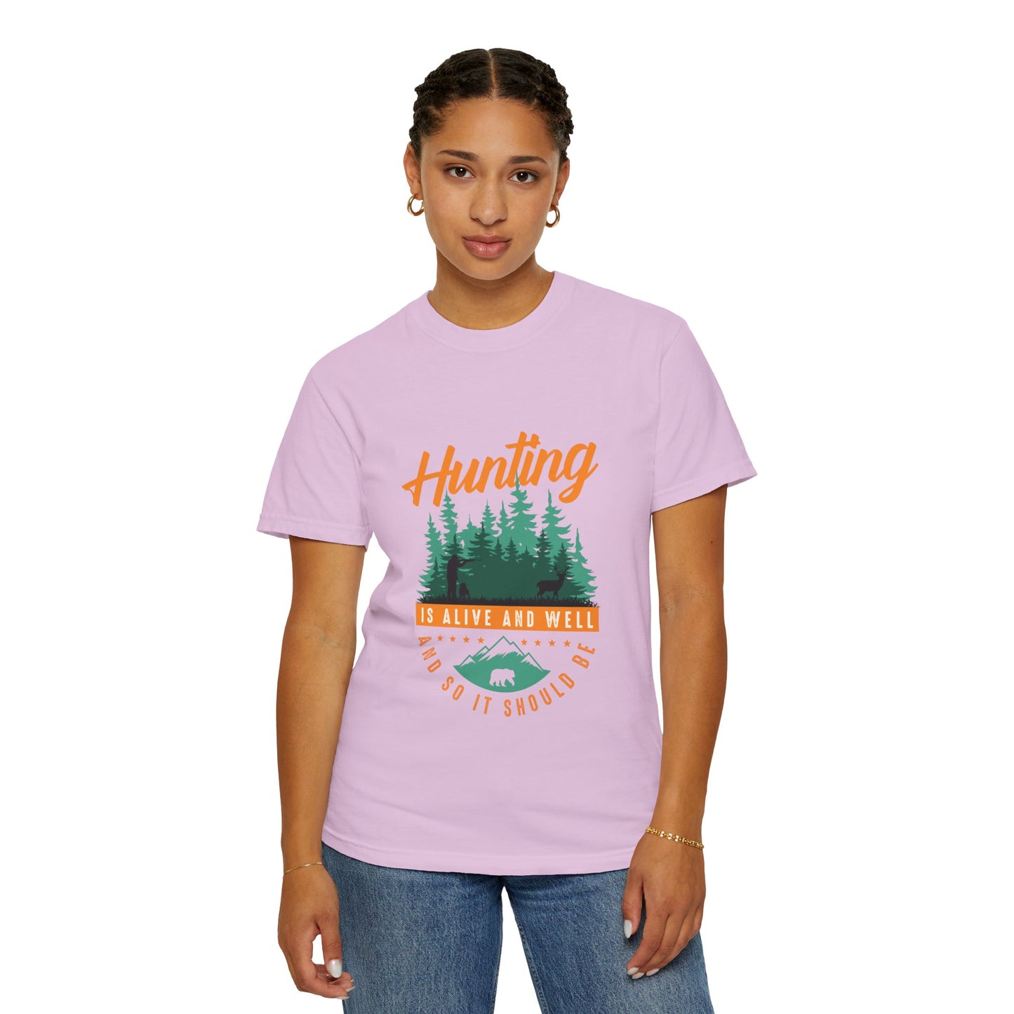 Funny Hunting Is Alive And Well Hunting Enthusiast Hunting Season Sarcastic Forest Wilderness Adventure Unisex Heavy Cotton T-Shirt