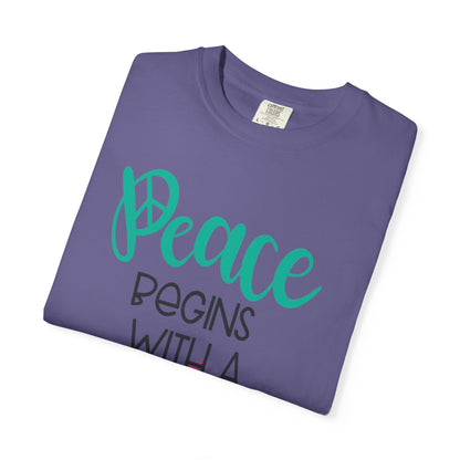 Peace Begins With A Smile Kindness Heartfelt Compliments Tee Thoughtful Gestures Love-Inspiration Unisex Heavy Cotton T-Shirt