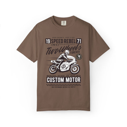 Speed Rebel Two Wheels Custom Engine Club Motorbike Lovers Trendy Tee High-speed Rider Adventure Racer Unisex Heavy Cotton T-Shirt