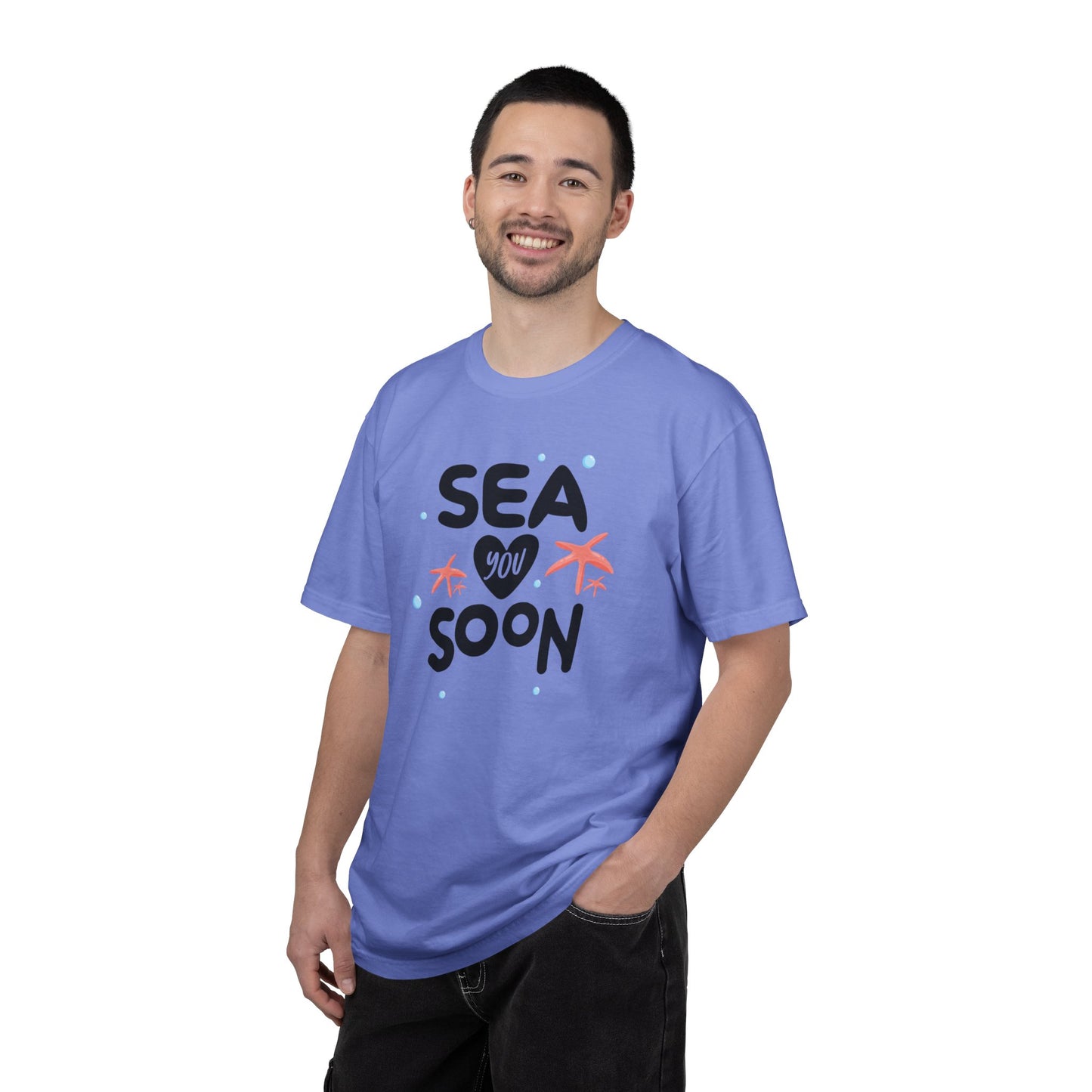 Sea You Soon Sarcastic Tee Ocean Wordplay Seaside Lover Summer Goodbye Ocean Trip Unisex Heavy Cotton T-Shirt