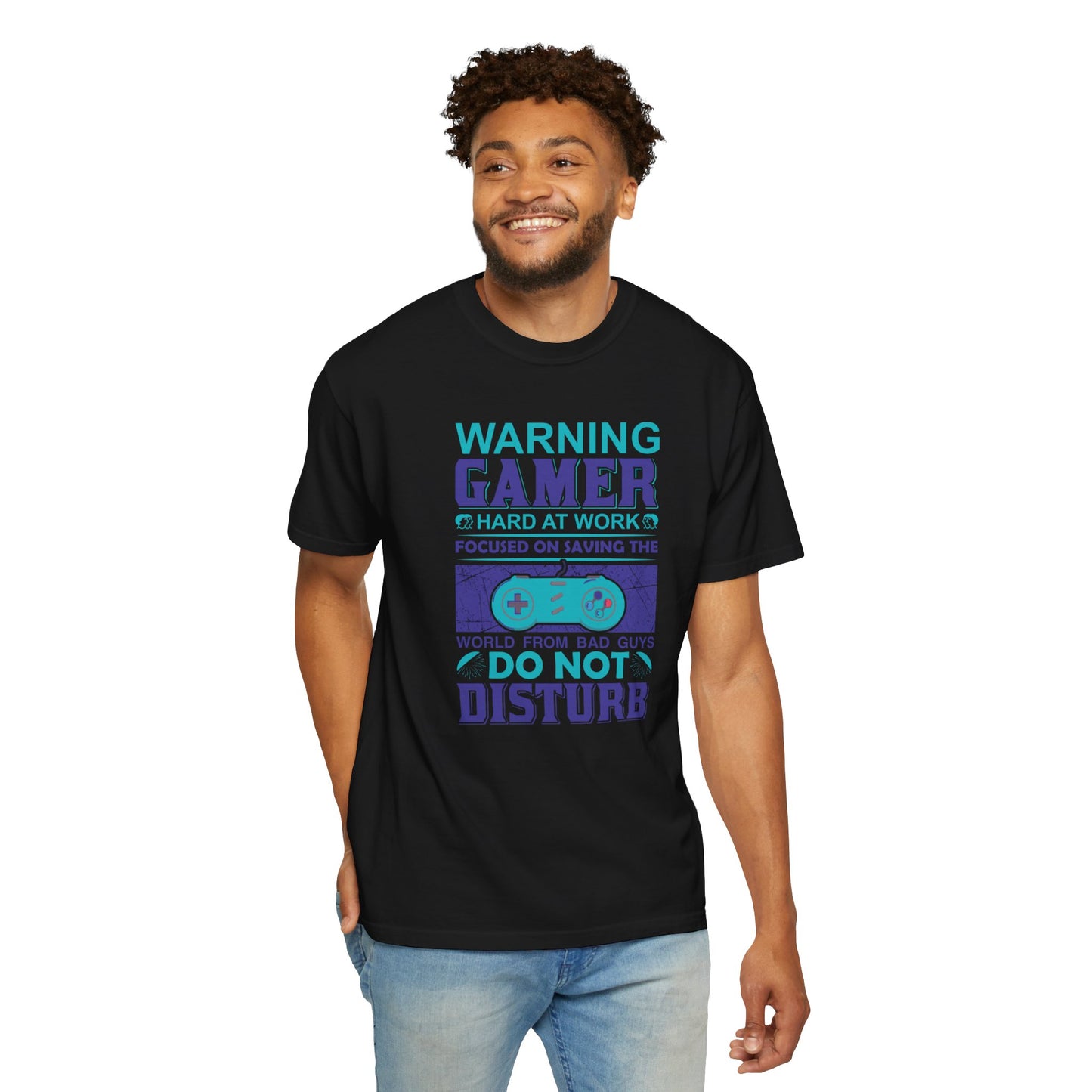 Funny Warning Gamer Do Not Disturb Digital Protector Virtual Heroism Sarcastic Battle Against Evil Unisex Heavy Cotton T-Shirt