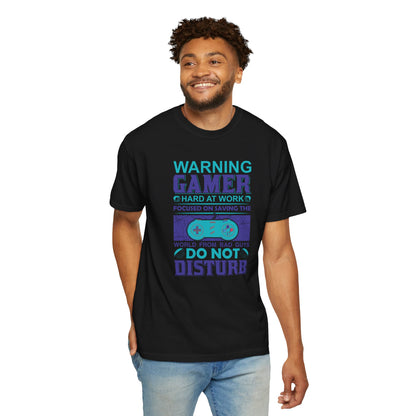 Funny Warning Gamer Do Not Disturb Digital Protector Virtual Heroism Sarcastic Battle Against Evil Unisex Heavy Cotton T-Shirt
