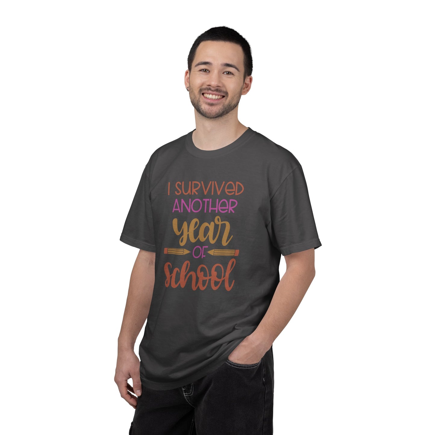 I Survived Another Year Of School Action Goal Setting Achievement Tee Self-Improvement Motivation Unisex Heavy Cotton T-Shirt